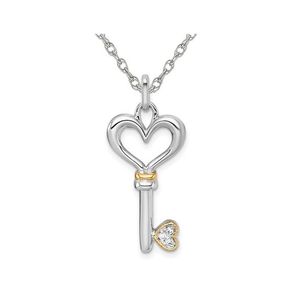 Synthetic Cubic Zirconia Heart & Key Pendant in Sterling Silver